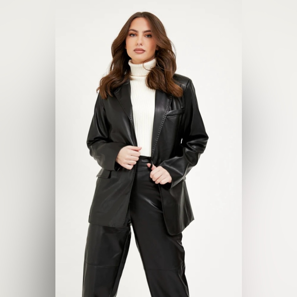 Black Vegan Leather Blazer/Jacket - Silk & Salt
